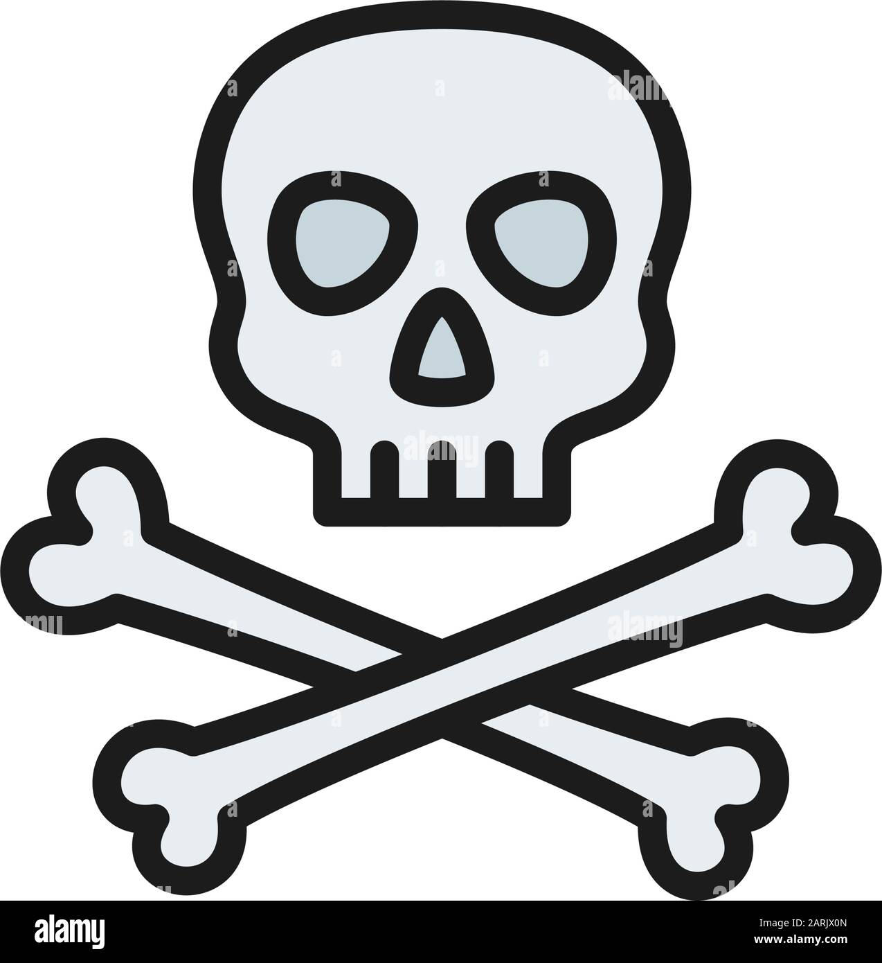 Piratenschädel mit Flachband-Symbol für Kreuzknochen. Stock Vektor