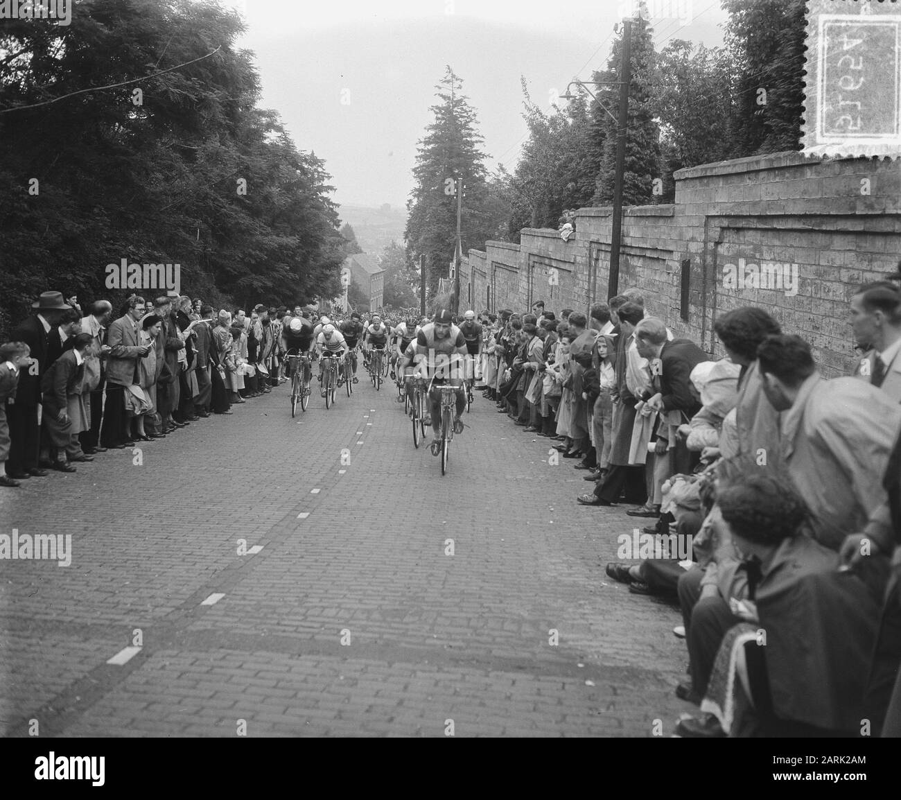 Radweltmeisterschaften auf der Straße Pros Cycling, Sports Annotation: [Peloton Climbing Cauberg] Datum: 15. Juni 1952 Ort: Valkenburg Schlüsselwörter: Sport, Radsport Stockfoto