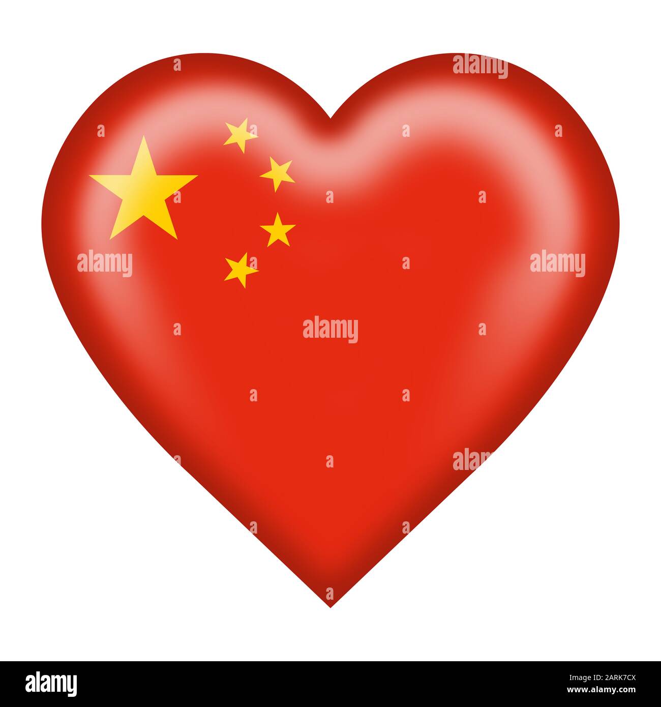 Eine chinesische Herzdarstellung auf Weiß mit Beschneidungspfad Stockfoto