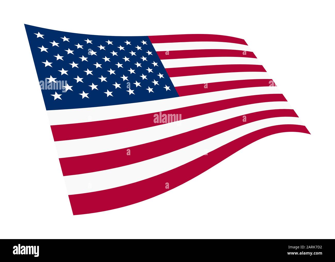 Eine Grafik der schwenkenden Flagge der Vereinigten Staaten von Amerika, die auf weiß mit Beschneidungspfad isoliert ist Stockfoto