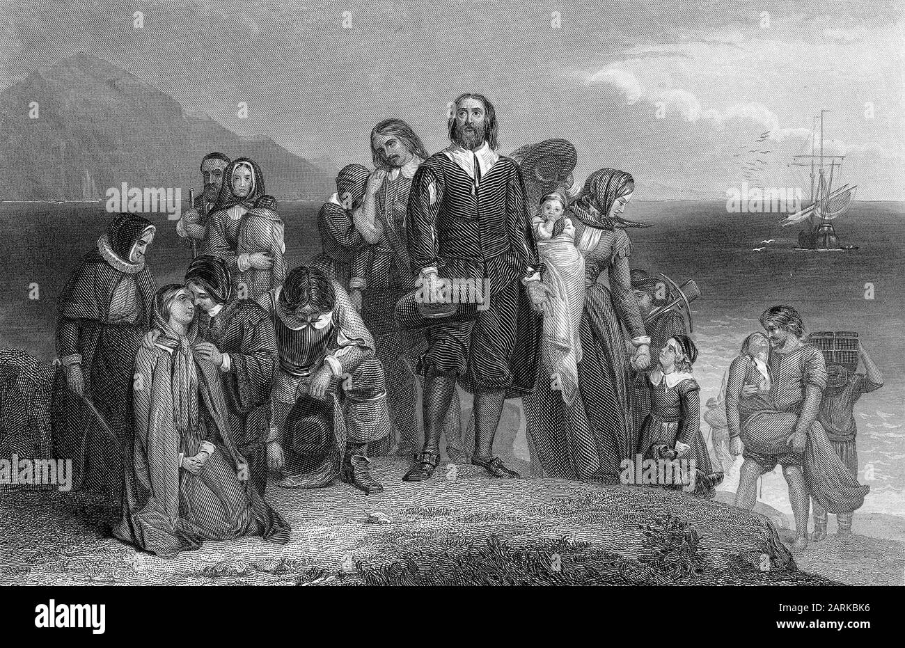 Pilger kommen zum Plymouth Rock 1620 Stockfoto