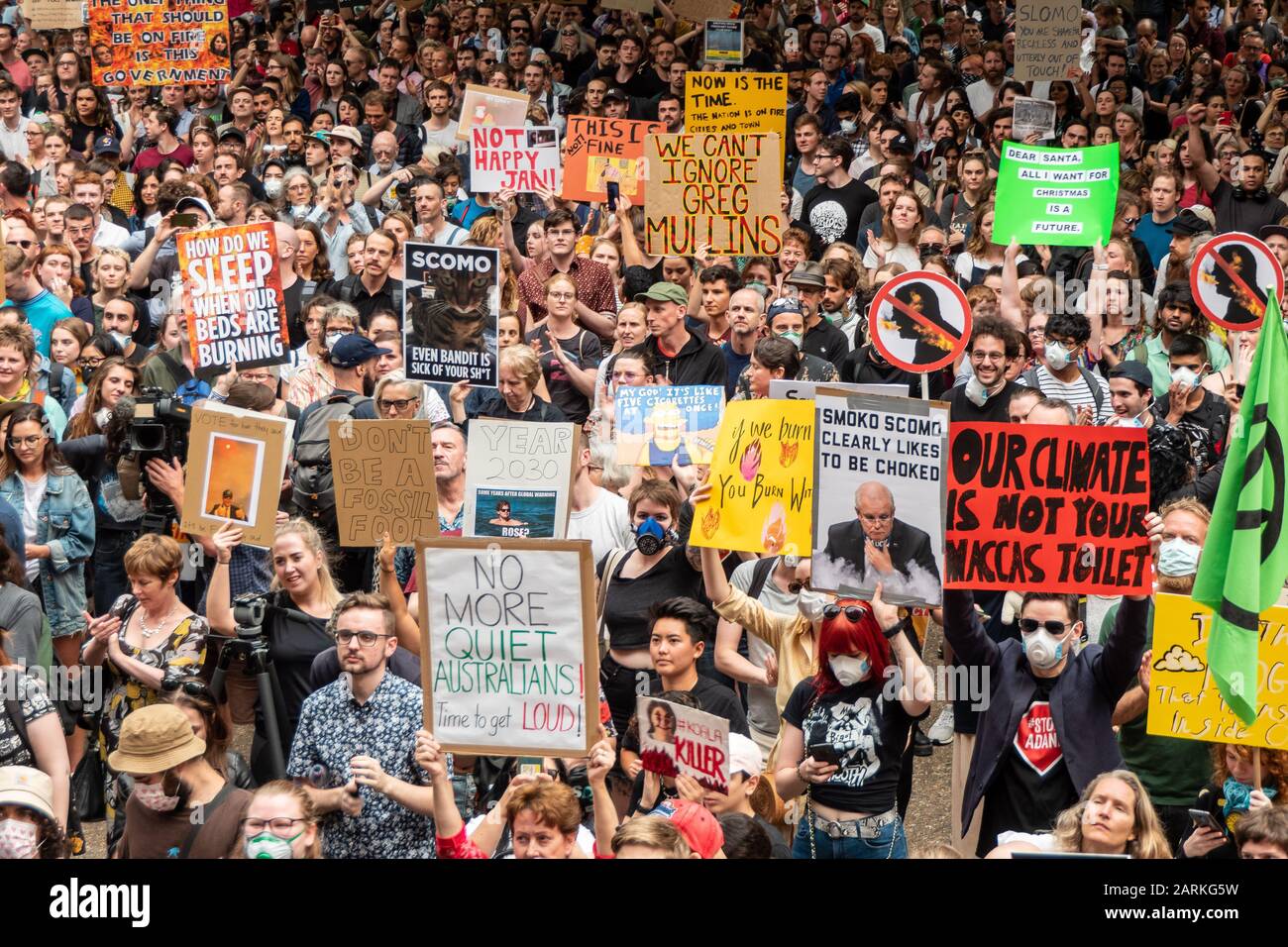 Sydney, Australien - 10. Januar 2020 - Rund 40000 Australier versammeln sich im Klimaschutzprotest und fordern dringende Maßnahmen der Regierung zum Klimaschutz Stockfoto