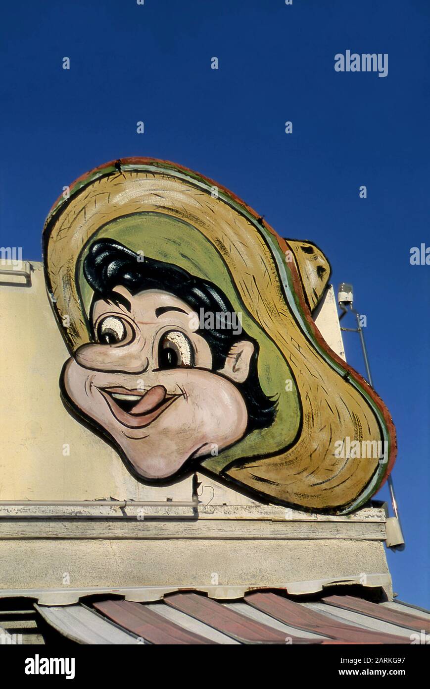 Straßenrand Restaurant Schild in East Los Angeles gedreht auf Fuji, Velvia Film im Jahr 1992 Stockfoto