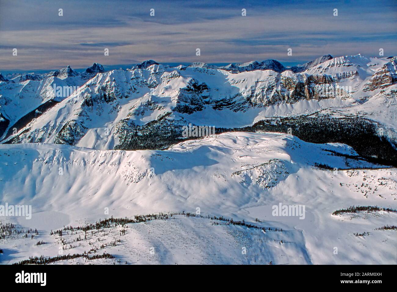 Luftaufnahme der kanadischen Rocky Mountains, in der Nähe von Banff Alberta Kanada Stockfoto