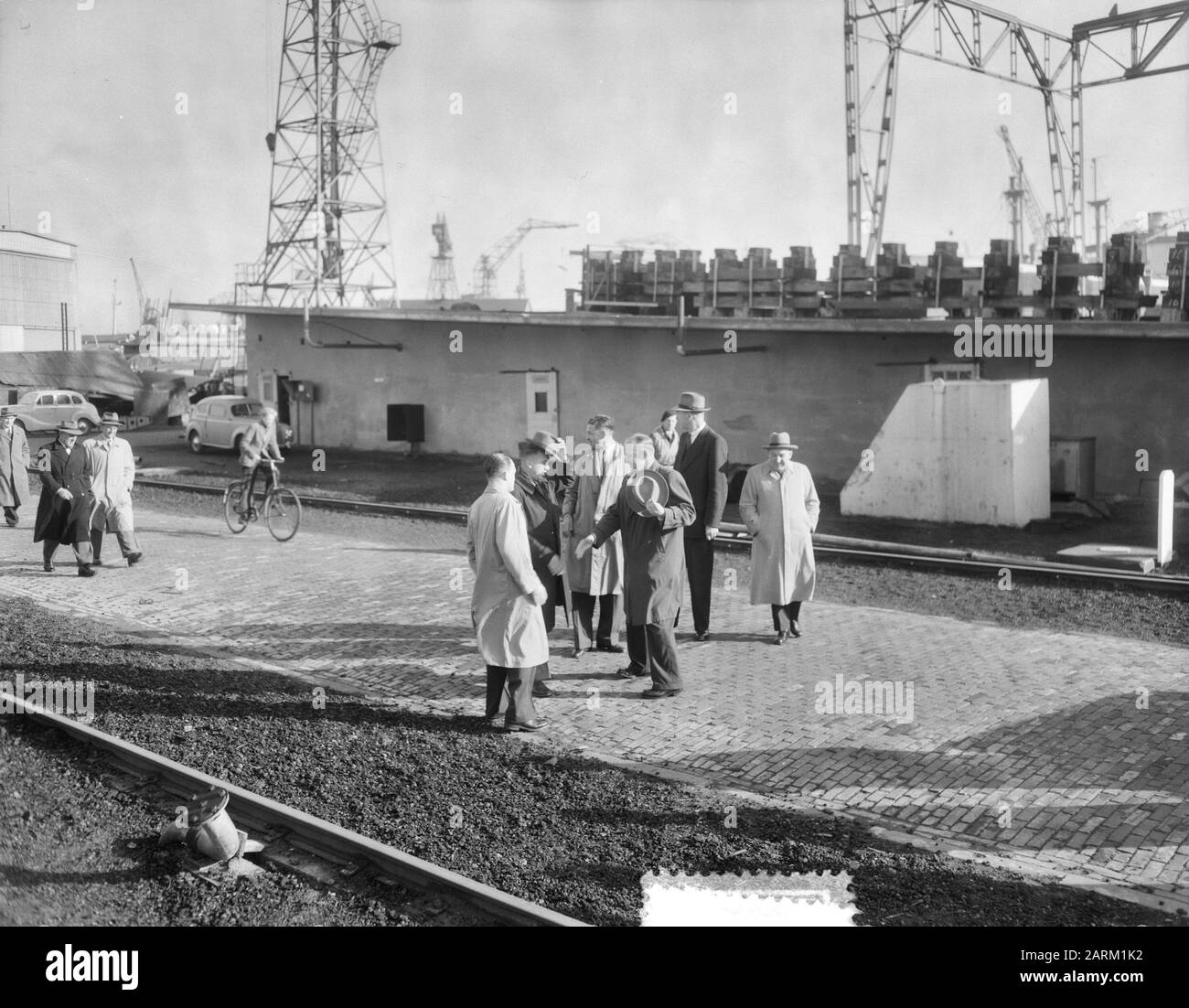 Kiellegging für neue Walfänger bei Wilton Fijenoord Datum: 3. November 1953 Schlagwörter: Walfänger Institutionenname: Wilton-Fijenoord Stockfoto