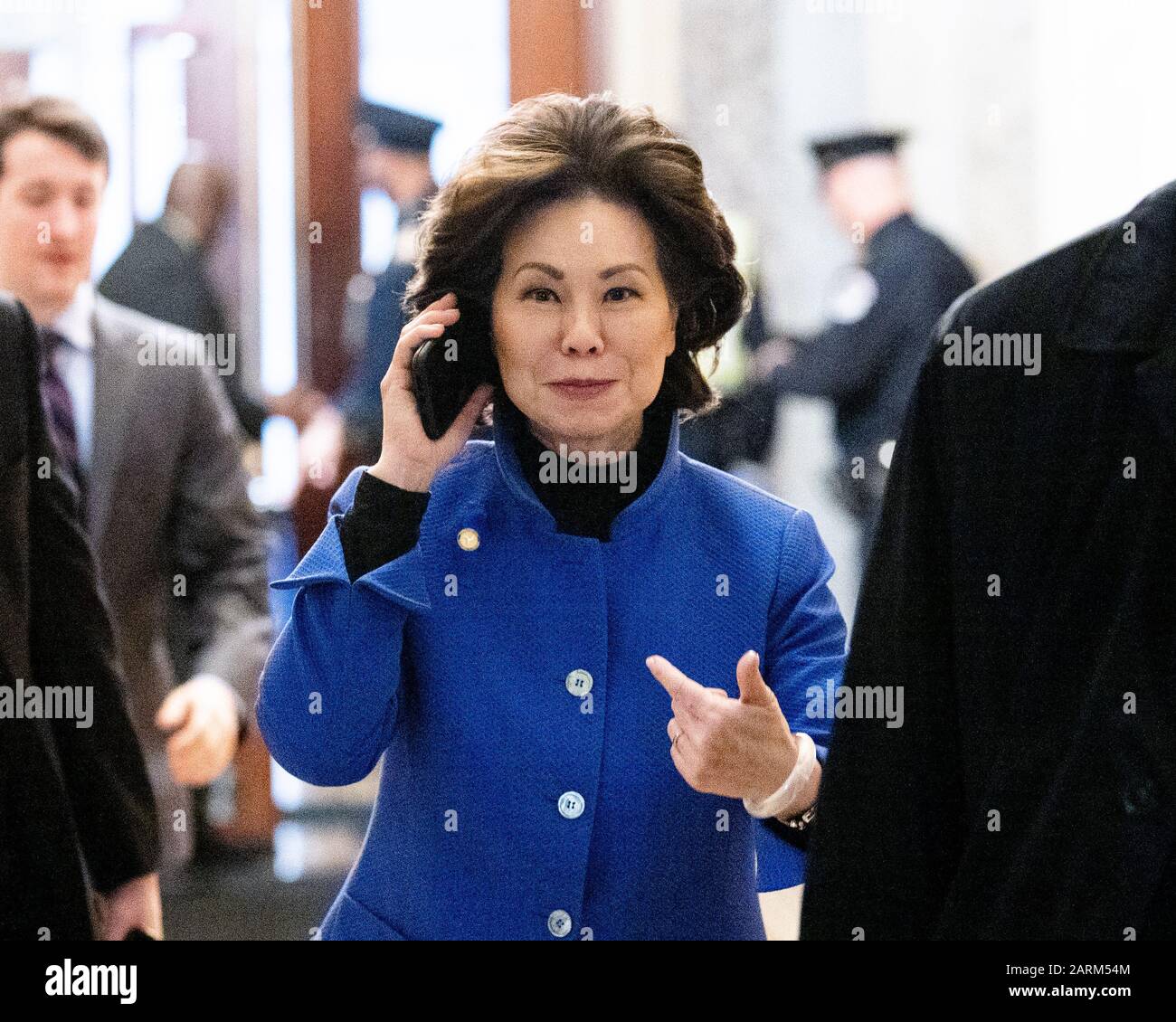 Washington, Vereinigte Staaten. Januar 2020. Elaine Chao, Verkehrsministerin der Vereinigten Staaten, trifft für den Amtsenthebungsverfahren des Senats in Washington, DC ein. Credit: Sopa Images Limited/Alamy Live News Stockfoto