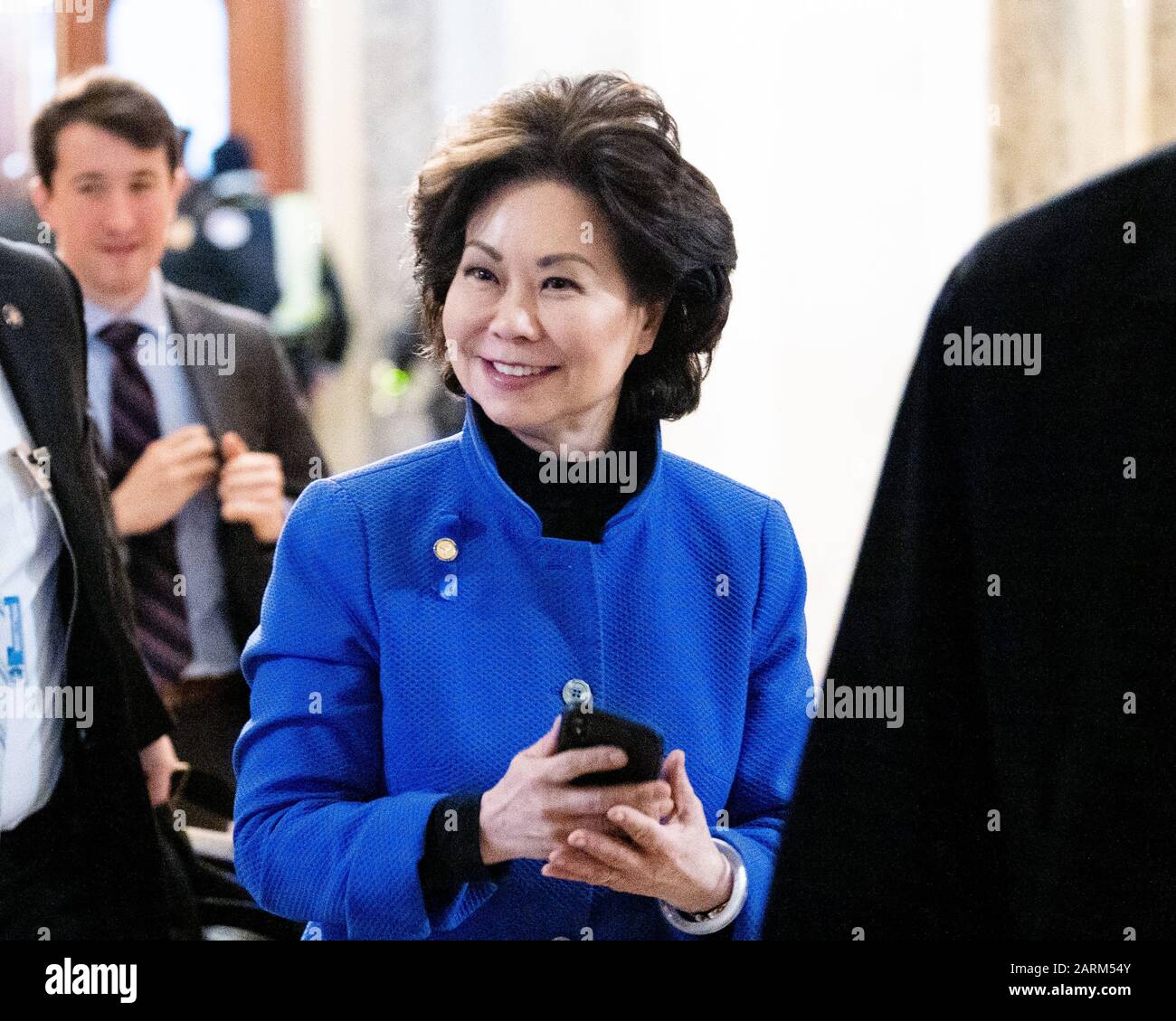 Washington, Vereinigte Staaten. Januar 2020. Elaine Chao, Verkehrsministerin der Vereinigten Staaten, trifft für den Amtsenthebungsverfahren des Senats in Washington, DC ein. Credit: Sopa Images Limited/Alamy Live News Stockfoto