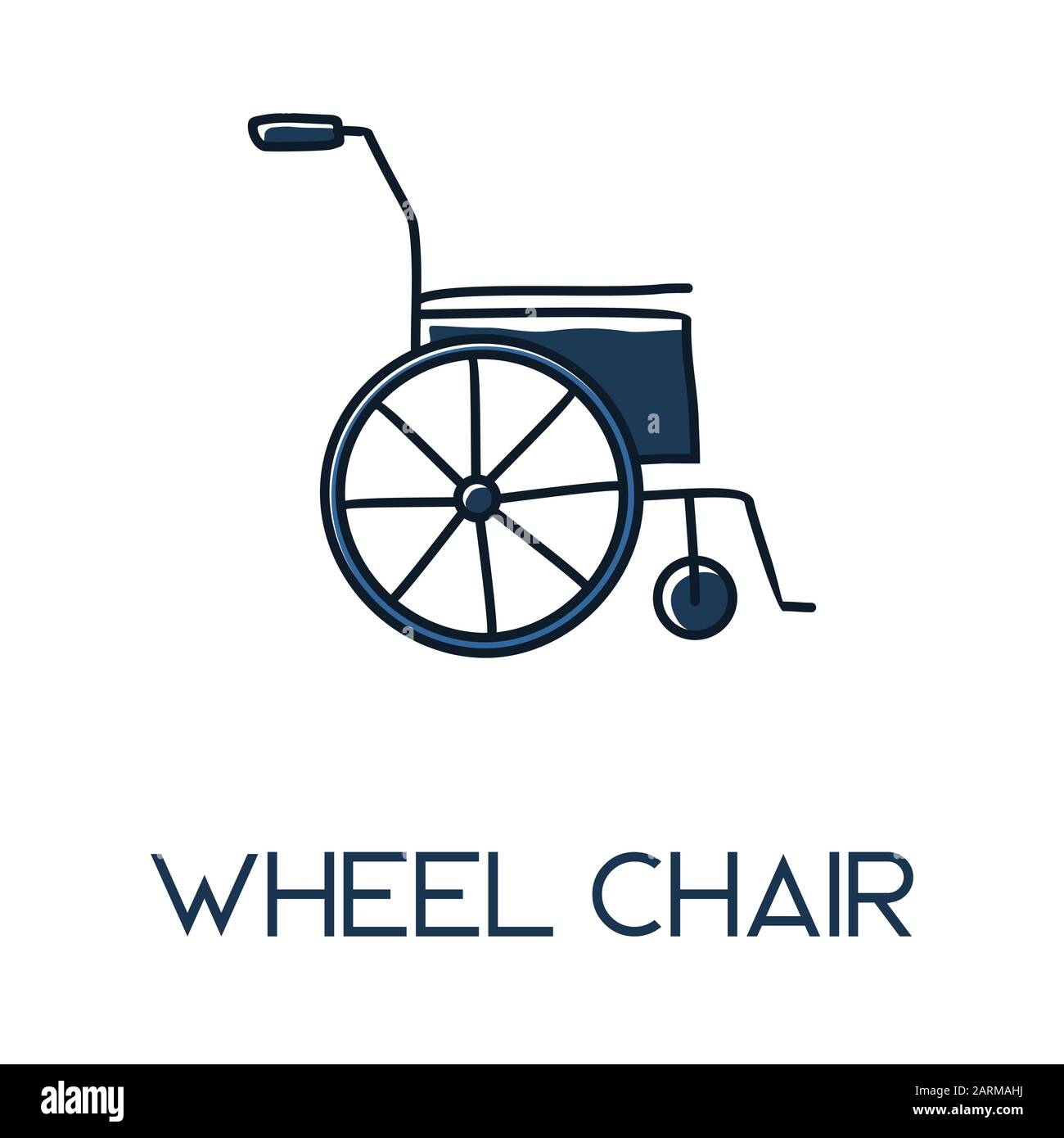 Minimalistisches Design des Rollstuhls mit handgezeichneter Medizins-Flat-Icon-Illustration Stock Vektor