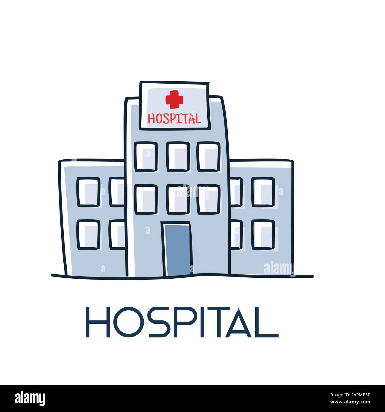 Krankenhaussee-Gebäude Long Shadow Flat Style - Illustration der medizinischen Symbole Stock Vektor