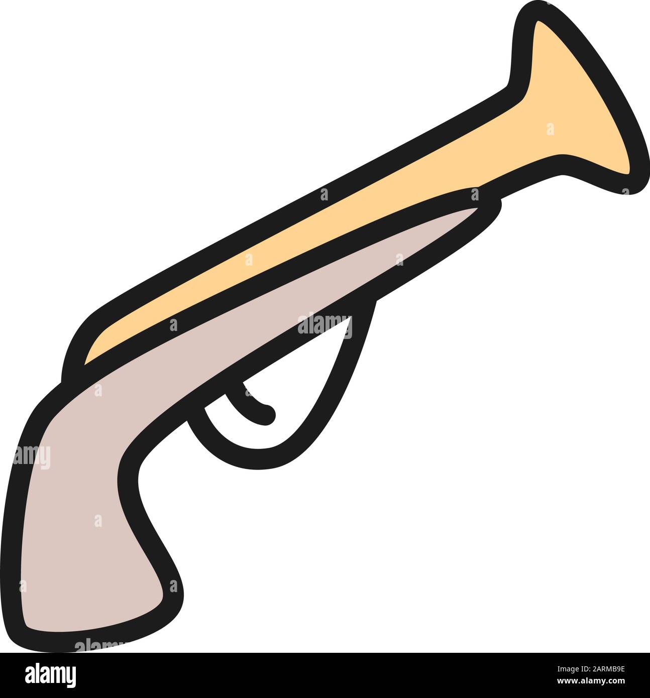 Flintlock-Pistole, Musket-Gewehr, Piratenpistole, Symbol für eine flache Linie der antiken Waffe. Stock Vektor