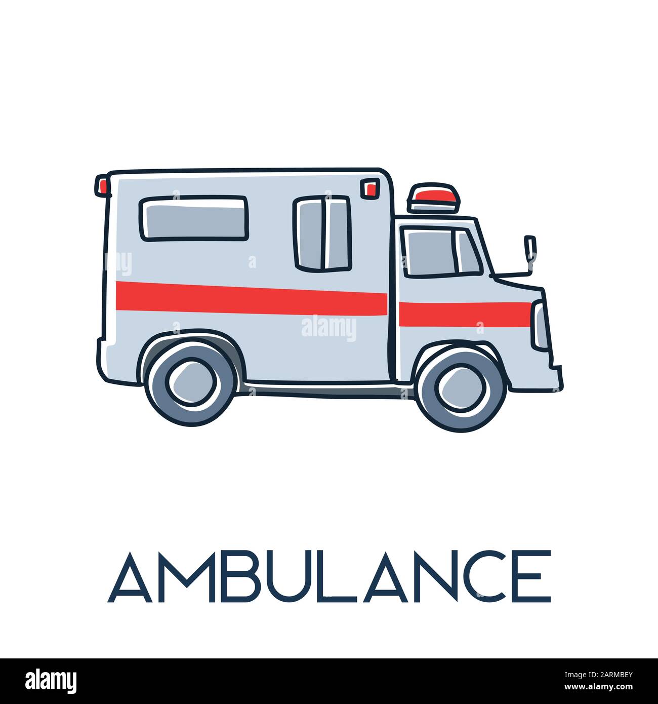 Krankenwagen minimalistisch aus der Linie Hand gezeichnet Sanitäter flache Ikone Illustration Stock Vektor