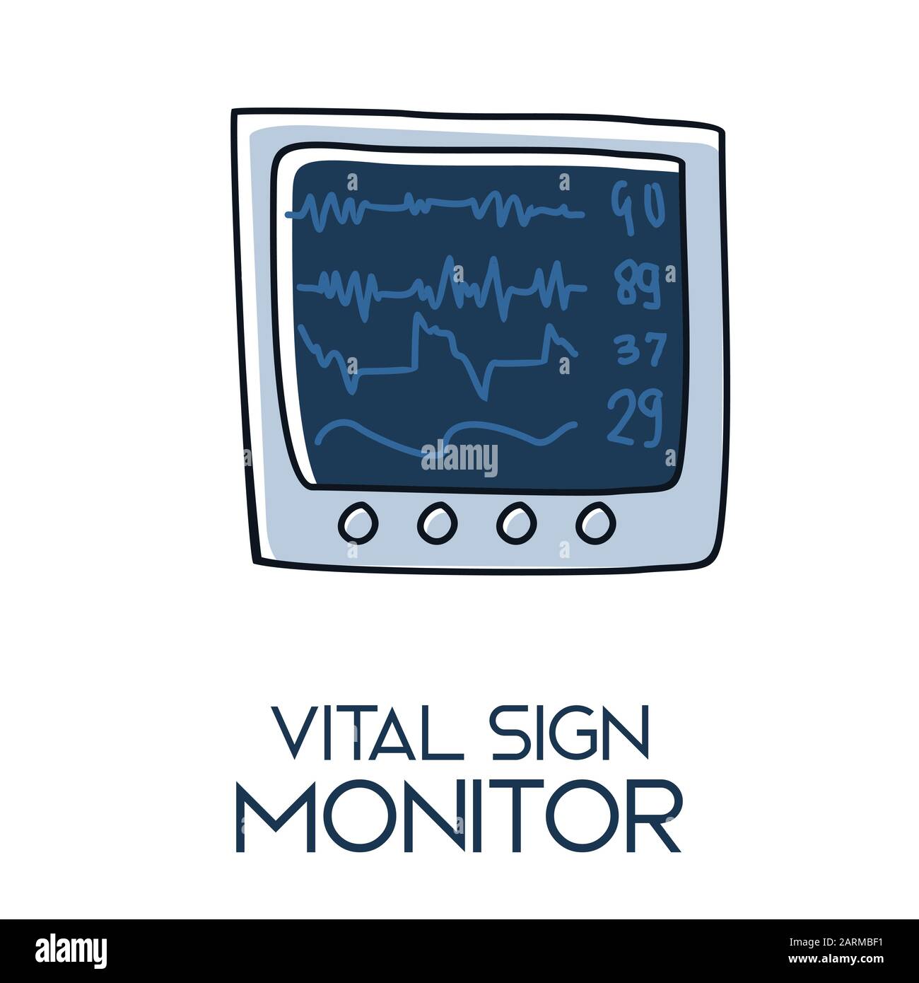 EKG Vital Sign-Monitor minimalistischer, handgezeichneter Medic Flat Icon Illustration Stock Vektor