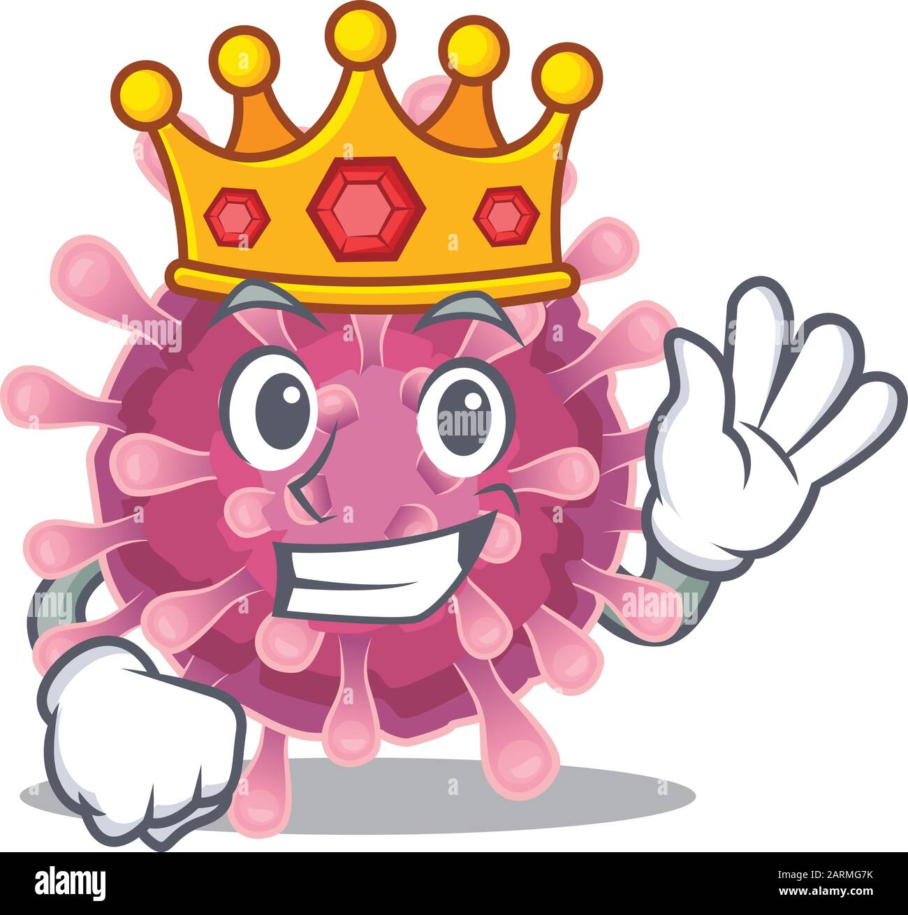 Ein atemberaubender Corona-Virus, der von King auf dem Cartoon-Maskottchen-Stil stilisiert wurde Stock Vektor