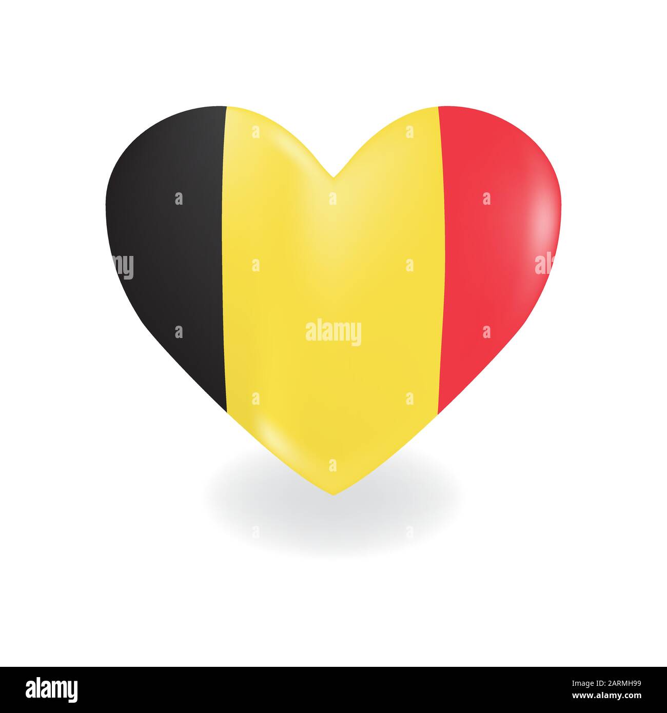 Herz mit belgische Flagge auf weißem Hintergrund wirft einen Schatten, Vektor Stock Vektor