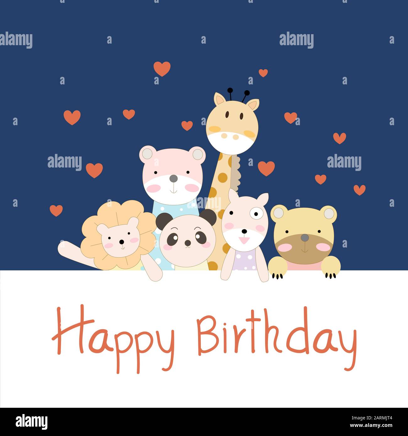 Happy Birthday Card Hintergrund mit Animals Group. Illustrator Vector. Stock Vektor