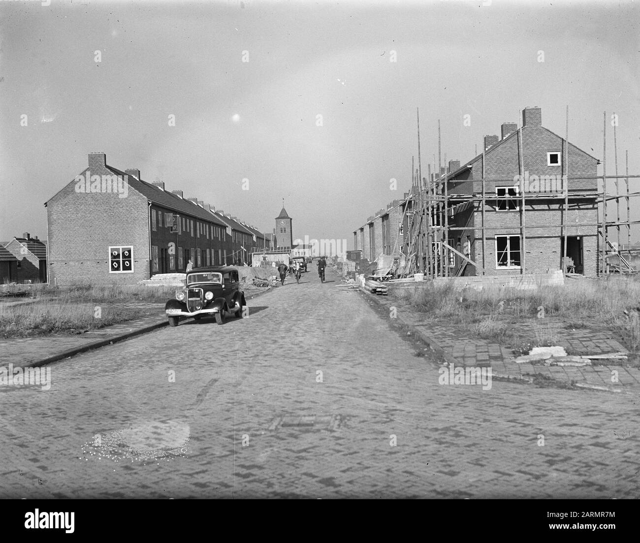 Sternstraat am Wieringerwerf. Datum: 19.November 1947 Ort: Noord-Holland, Wieringermeer, Wieringerwerf Schlagwörter: Bauaktivitäten, Wohnen Stockfoto