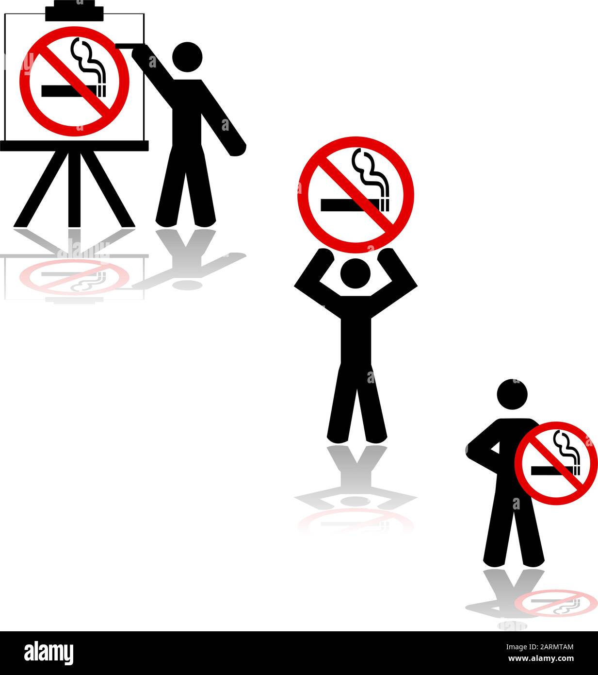 Symbolsatz, der einen Mann mit einem Rauchverbot auf verschiedene Weise anzeigt Stock Vektor