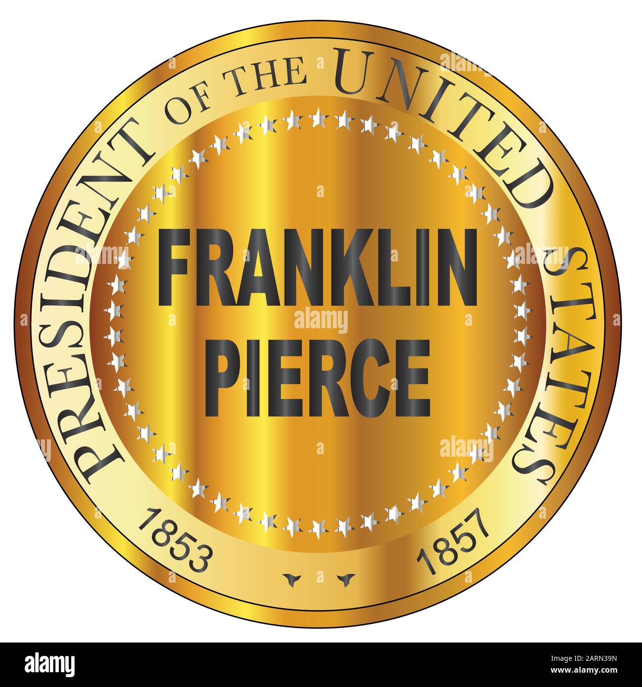 Franklin Pierce 14. präsident der Vereinigten Staaten von Amerika Rundbriefmarke Stock Vektor