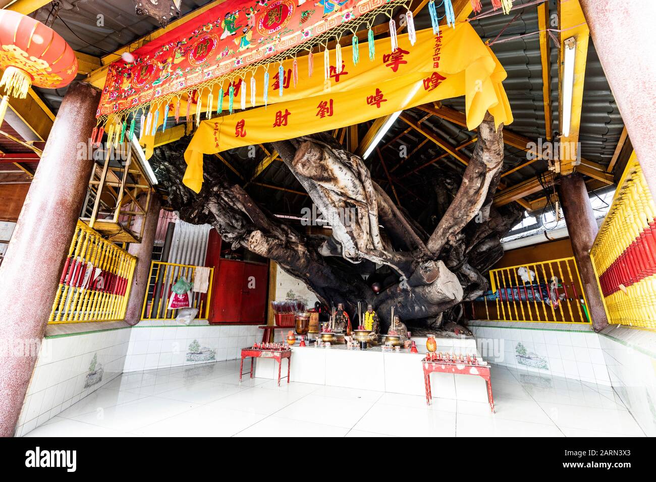 Clan Jetty Penang - das Gebiet, in dem die Clan-Stege in Penang einst mit Holzbohlen und Brennholz übersät waren. Einheimische sammelten die Planken und Konstrus Stockfoto