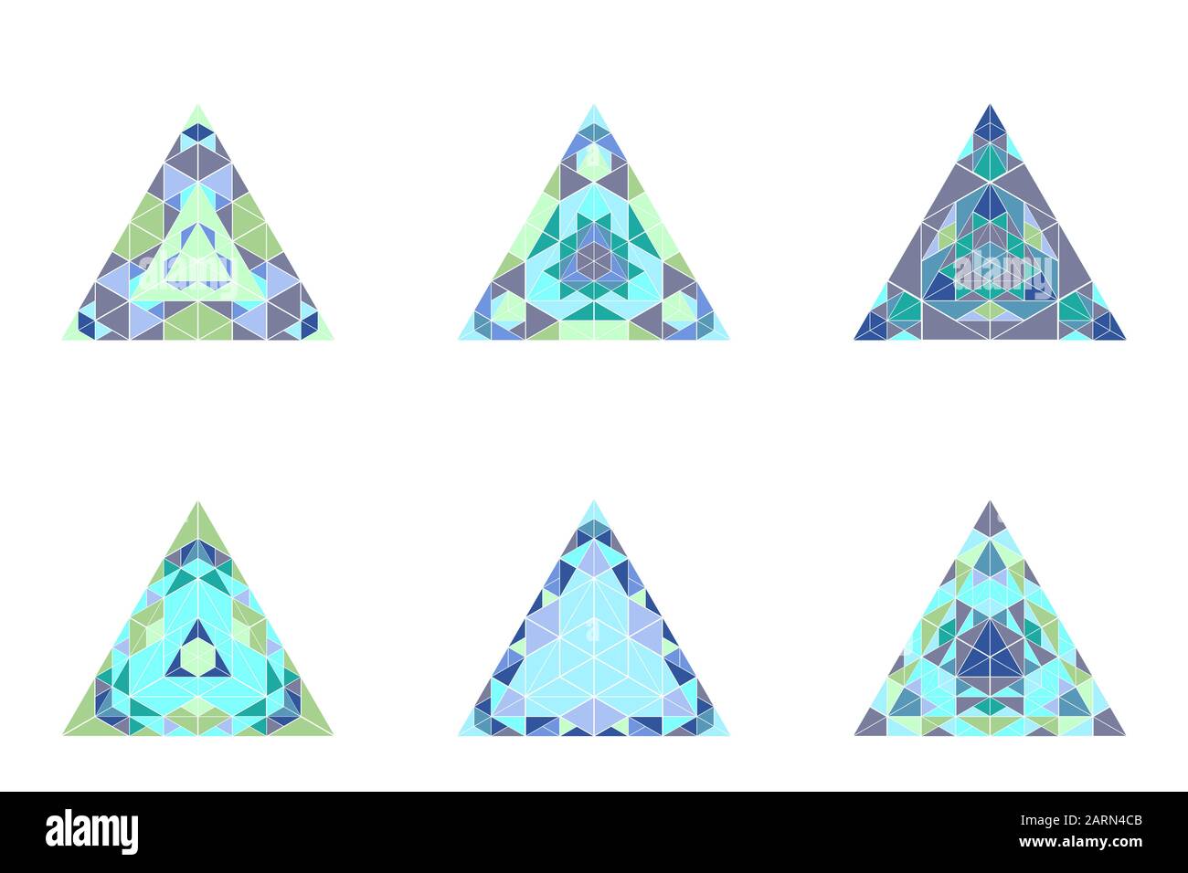 Isoliertes, verziertes Formset - geometrische, bunte geometrische Vektorgrafikelemente aus Dreieckskacheln Stock Vektor