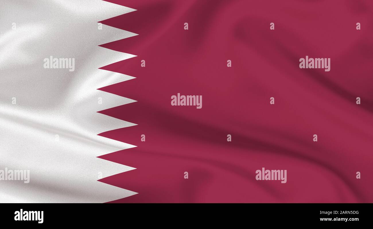 Wellenförmige Flagge Katars auf Seide Stockfoto