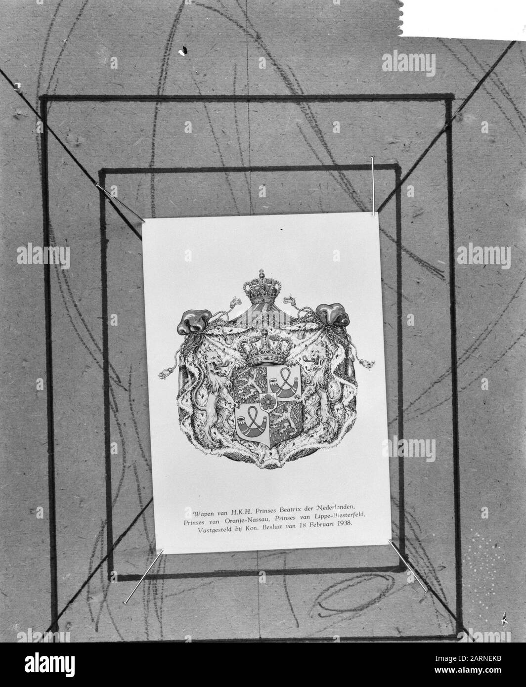 Wappen der Prinzessin Beatrix Wappen, Heraldik, Familienarme Datum: 22. November 1965 Stichwörter: Familienarme, Heraldik, Wappen Stockfoto