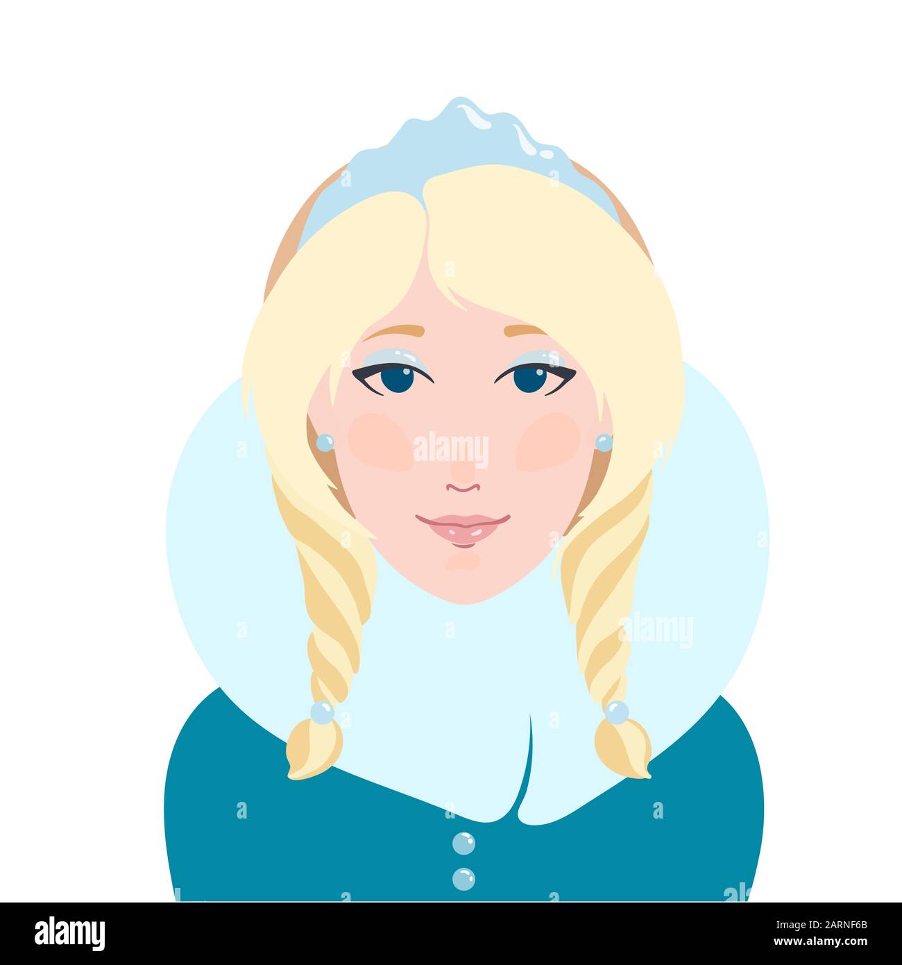 Blonde Frau flach Portrait als Schnee maiden Snegurochka in kokoshnik Eis Krone und blauen Pelzmantel lächelnd Vector Illustration Stock Vektor