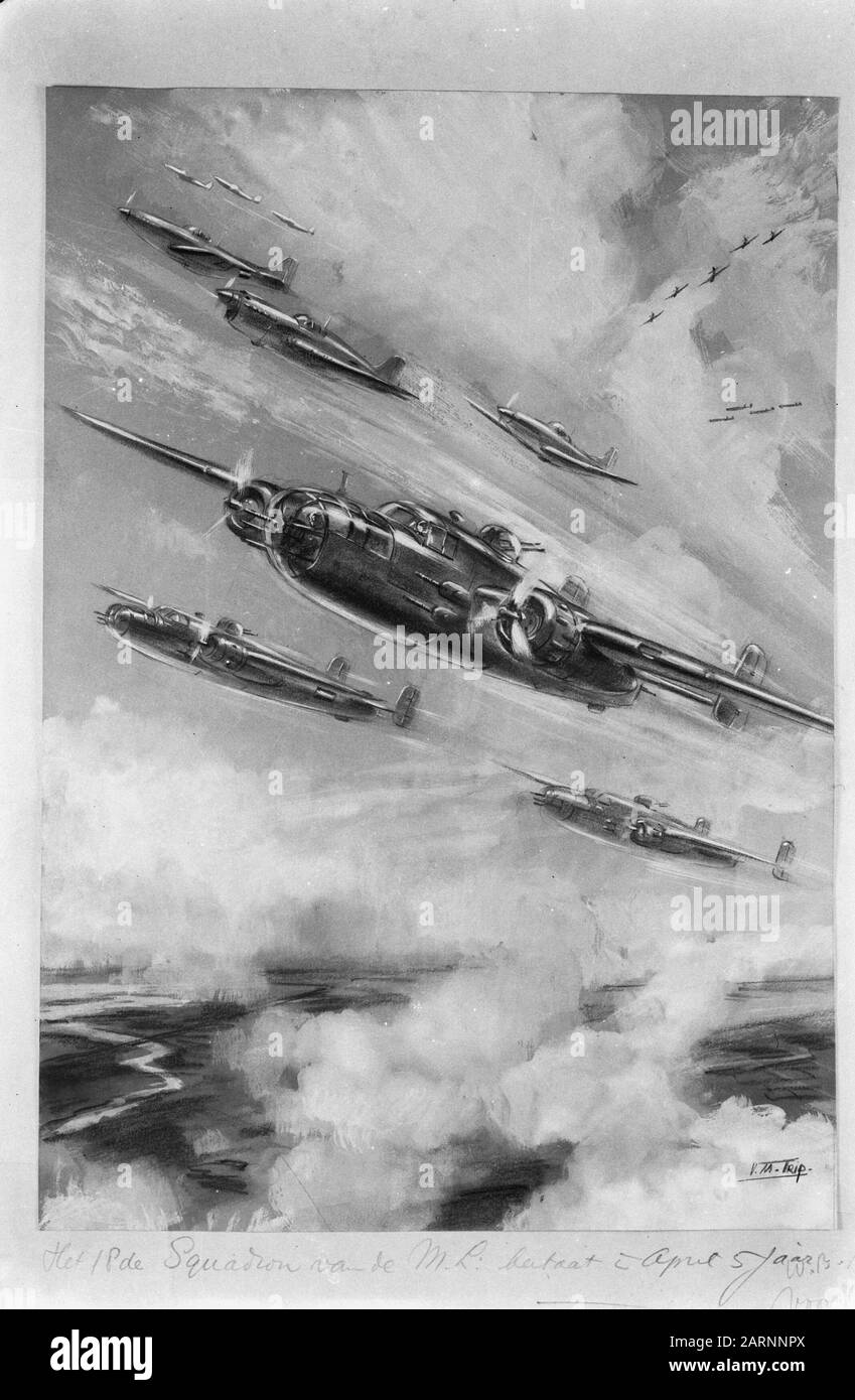 [Zeichnung von Bombern und Kämpfern] Datum: 1947/01/01 Ort: Indonesien, Niederländische Ostindien Stockfoto