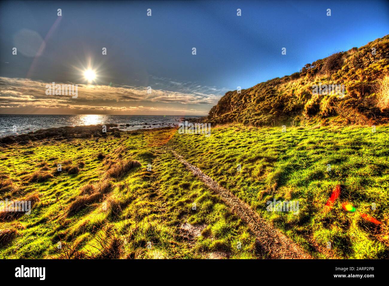 Fife Coastal Path, Schottland. Künstlerische Sicht auf den Küstenweg Fife zwischen den Dörfern Anstruther und Crail. Stockfoto