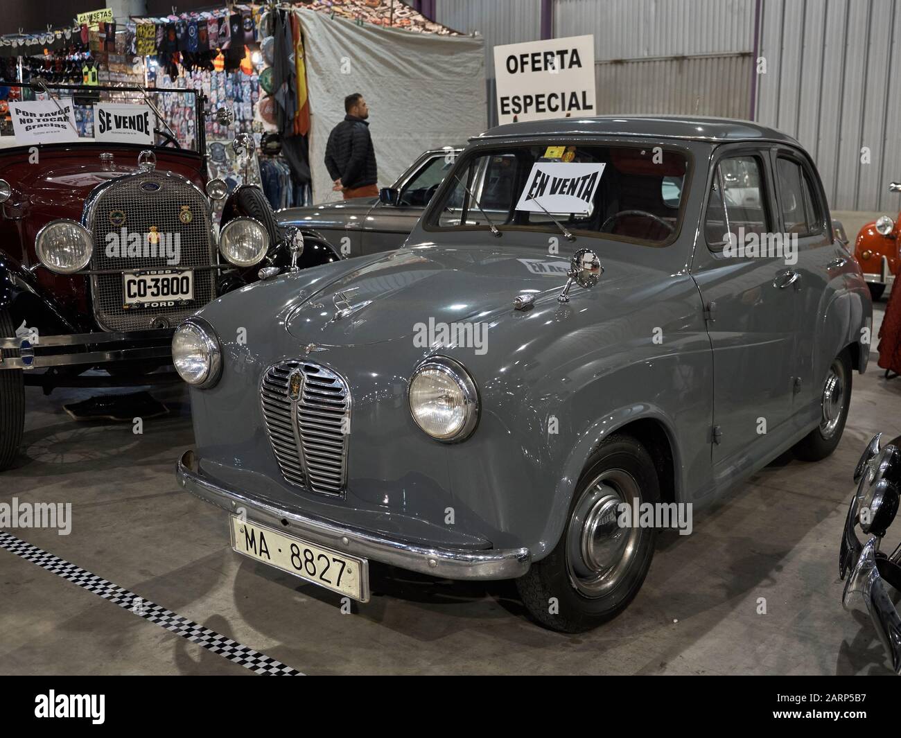 1953 Austin A30 4-Türer salón. Retro Málaga 2020, Andalusien, Spanien. Stockfoto