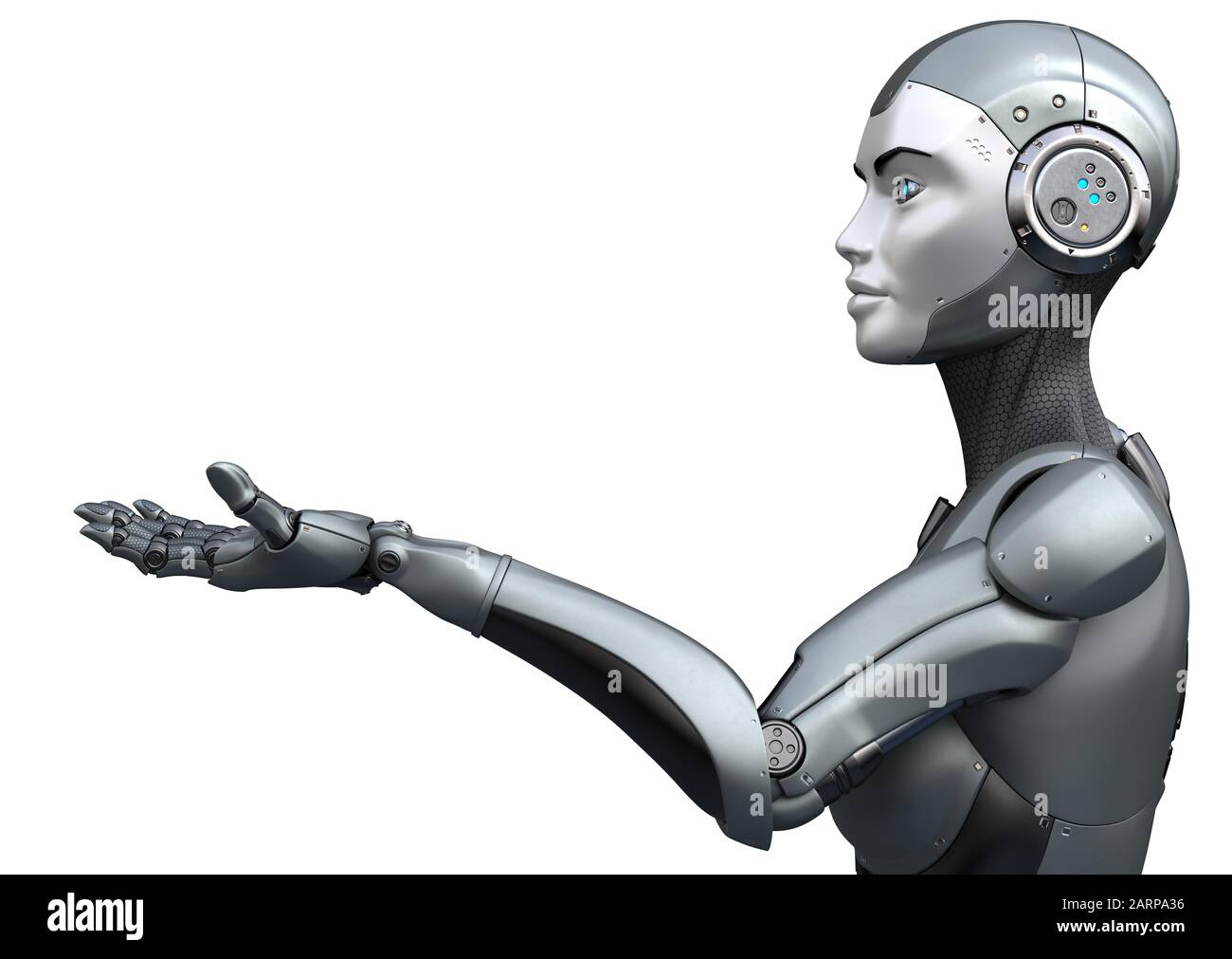 Roboter gibt seine Hand. Beschneidungspfad enthalten. 3D-Abbildung Stockfoto