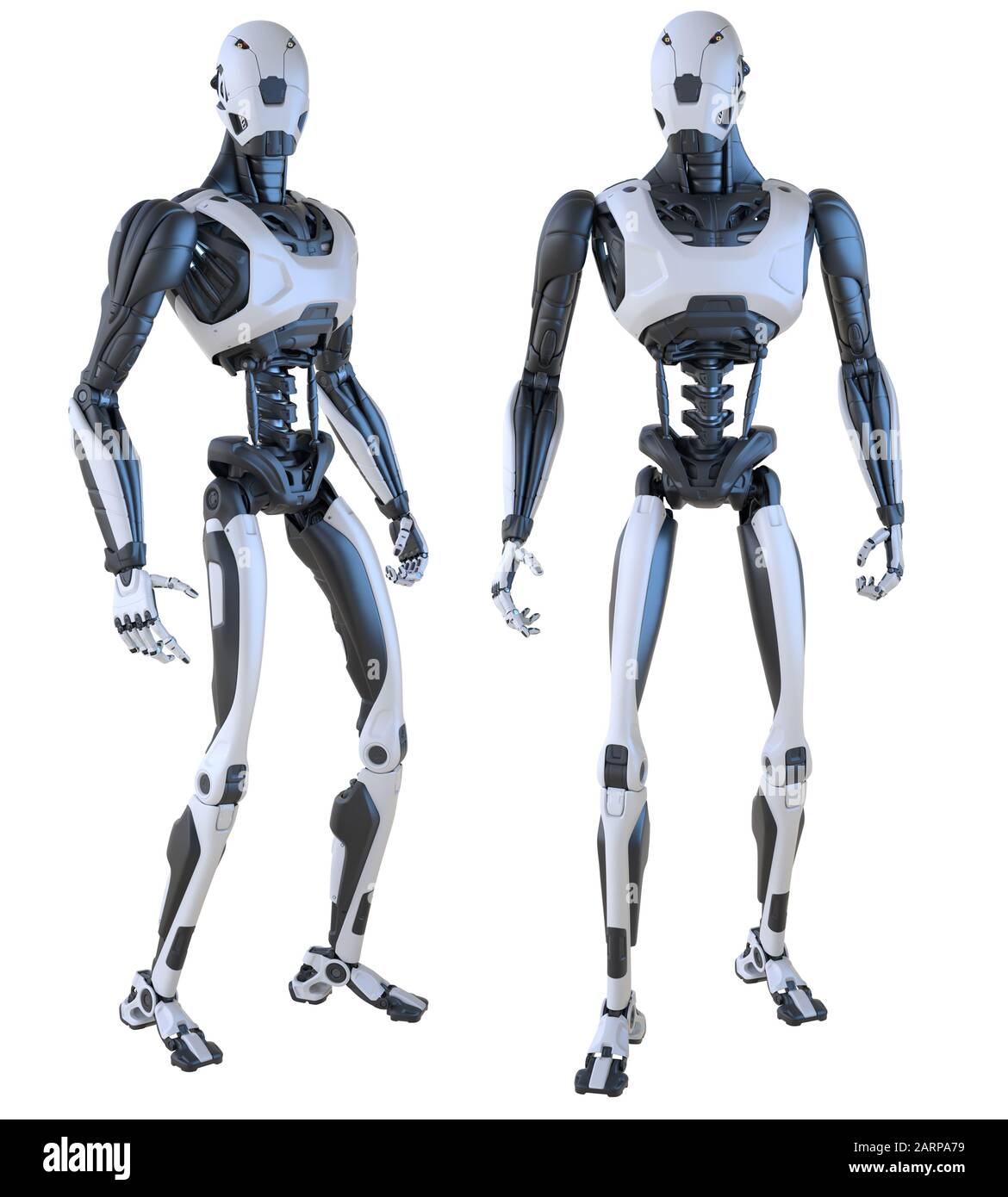 Roboter android isoliert auf weiß. Beschneidungspfad enthalten. 3D-Abbildung Stockfoto