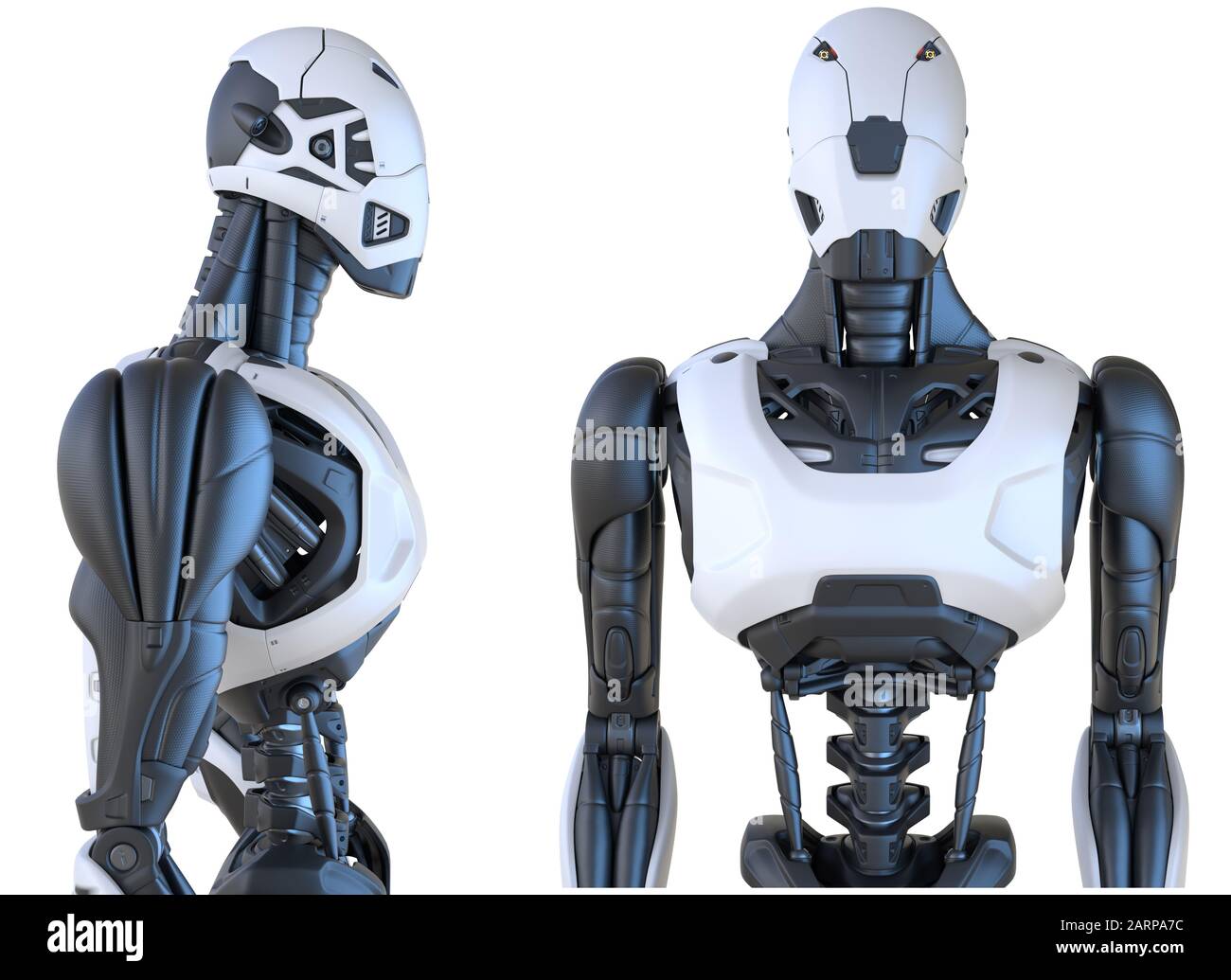 Roboter android isoliert auf weiß. Beschneidungspfad enthalten. 3D-Abbildung Stockfoto