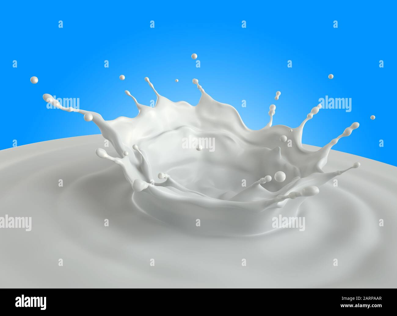 Splash von Milch. Beschneidungspfad enthalten. 3D-Darstellung Stockfoto