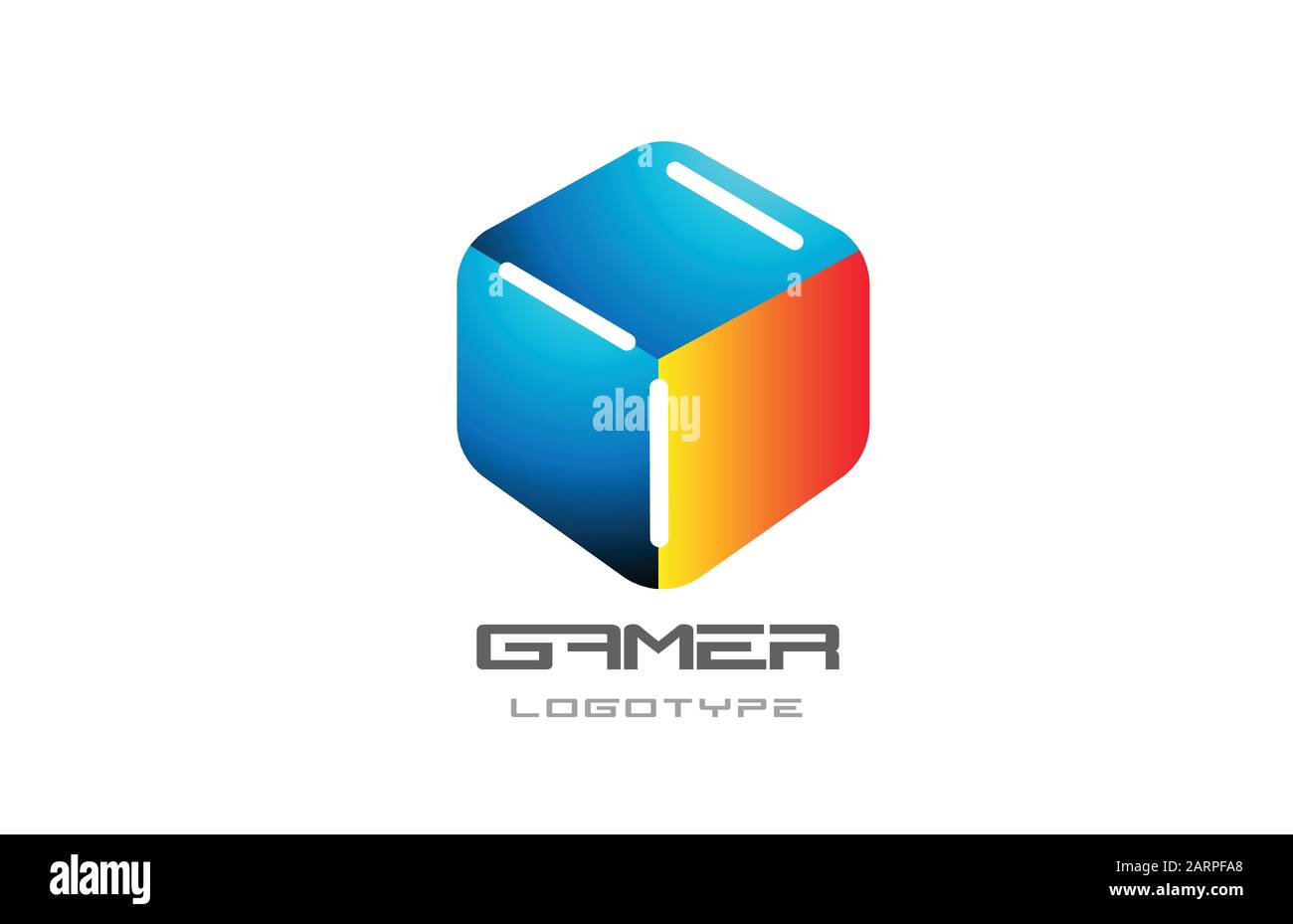 Blau Gelb Rot Spiel 3d Spielwürfel Business Logo Design für Unternehmen. Technologie- oder Medienidentitätslogotyp Stock Vektor