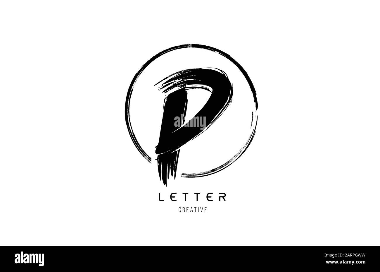 Handgeschriebenes P-Pinselstrich Buchstaben Alphabet Logo Symbol Design-Vorlage mit Kreis in schwarz und weiß für Unternehmen. Geeignet für ein Firmendesign Stock Vektor