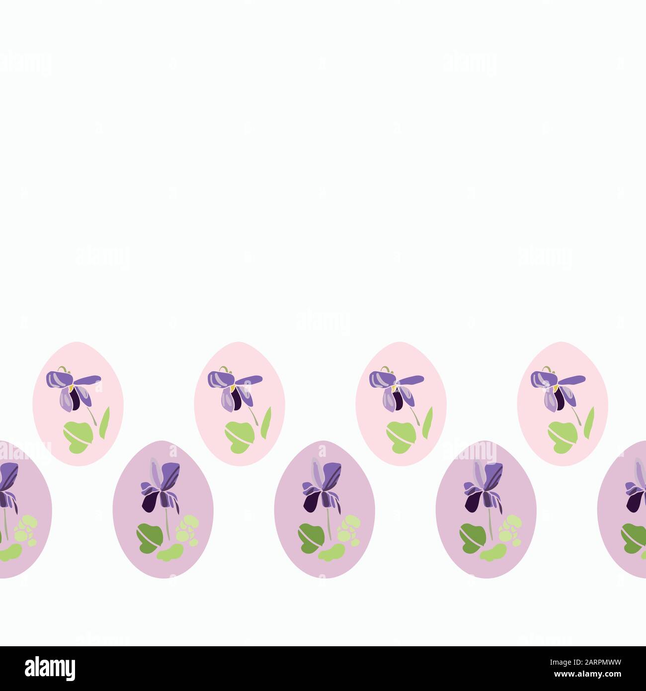 Vektor Natur Botanik easter Wiederholung Boder mit violett auf Pastell osterei. Wunderschönes farbenfrohes Design für Ihre Familienveranstaltung. Hintergrund der Natur. Druck, Stoff, stationär. Stock Vektor