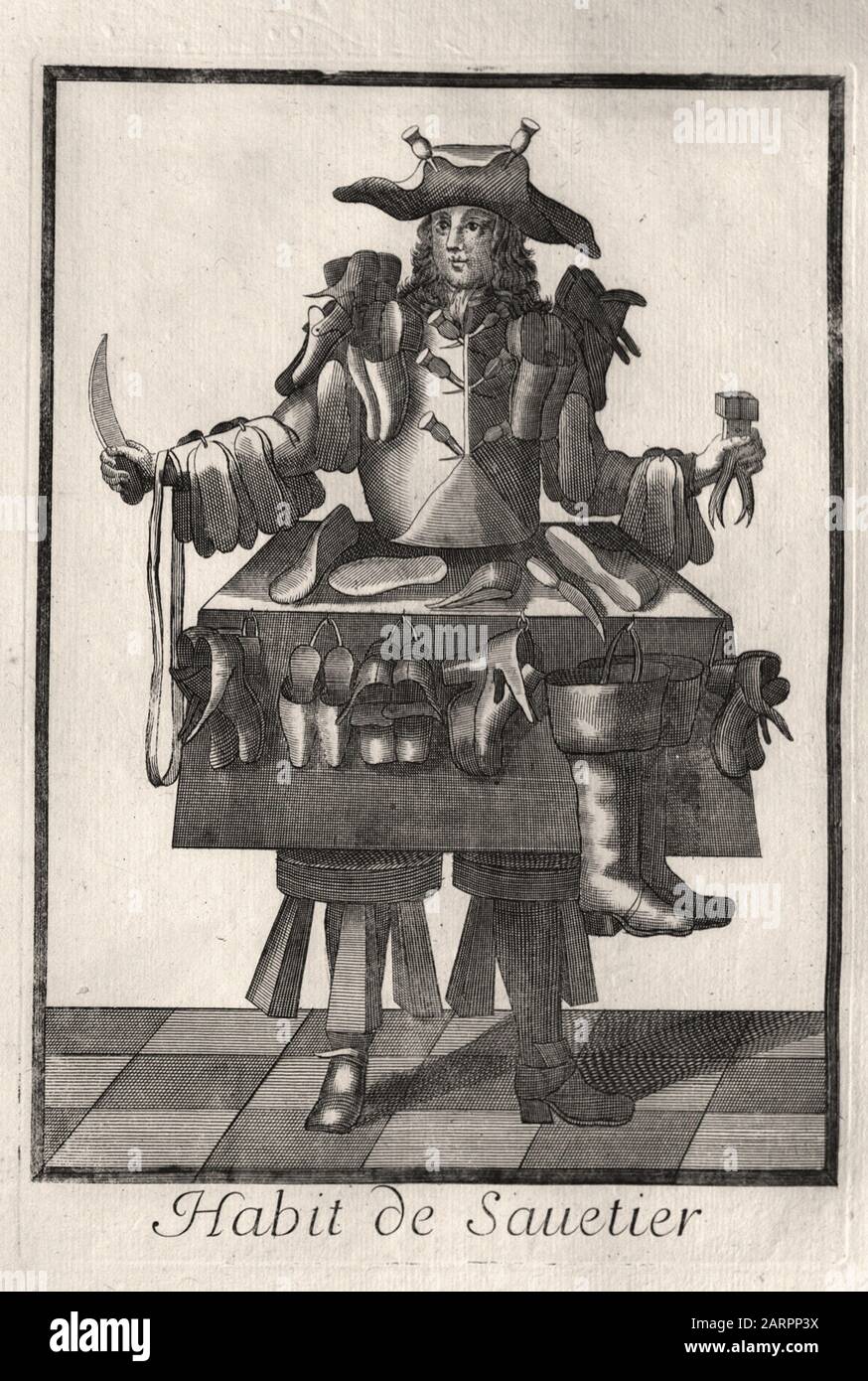Kleid des Kobblers - französische Gravur Ende des 17. Jahrhunderts Stockfoto