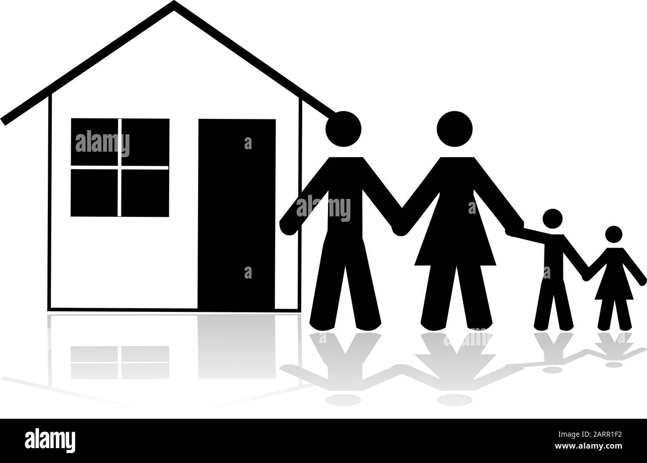 Symboldarstellung, die eine Familie vor einem einfachen Haus zeigt Stock Vektor