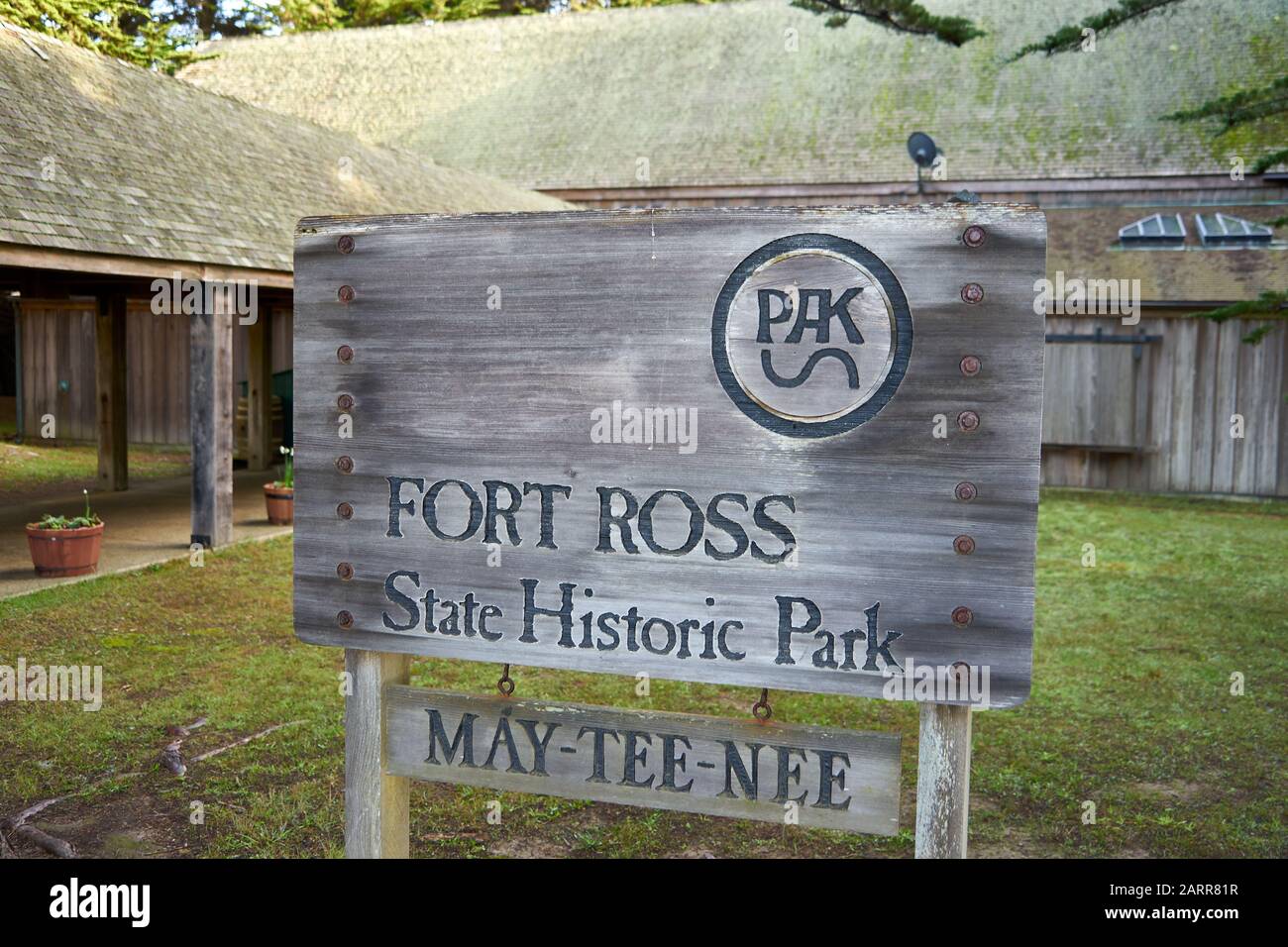 Fort Ross liegt nördlich von Jenner und wurde von der Russisch-Amerikanischen Gesellschaft während der russischen Siedlung entlang der kalifornischen Pazifikküste gegründet. Stockfoto