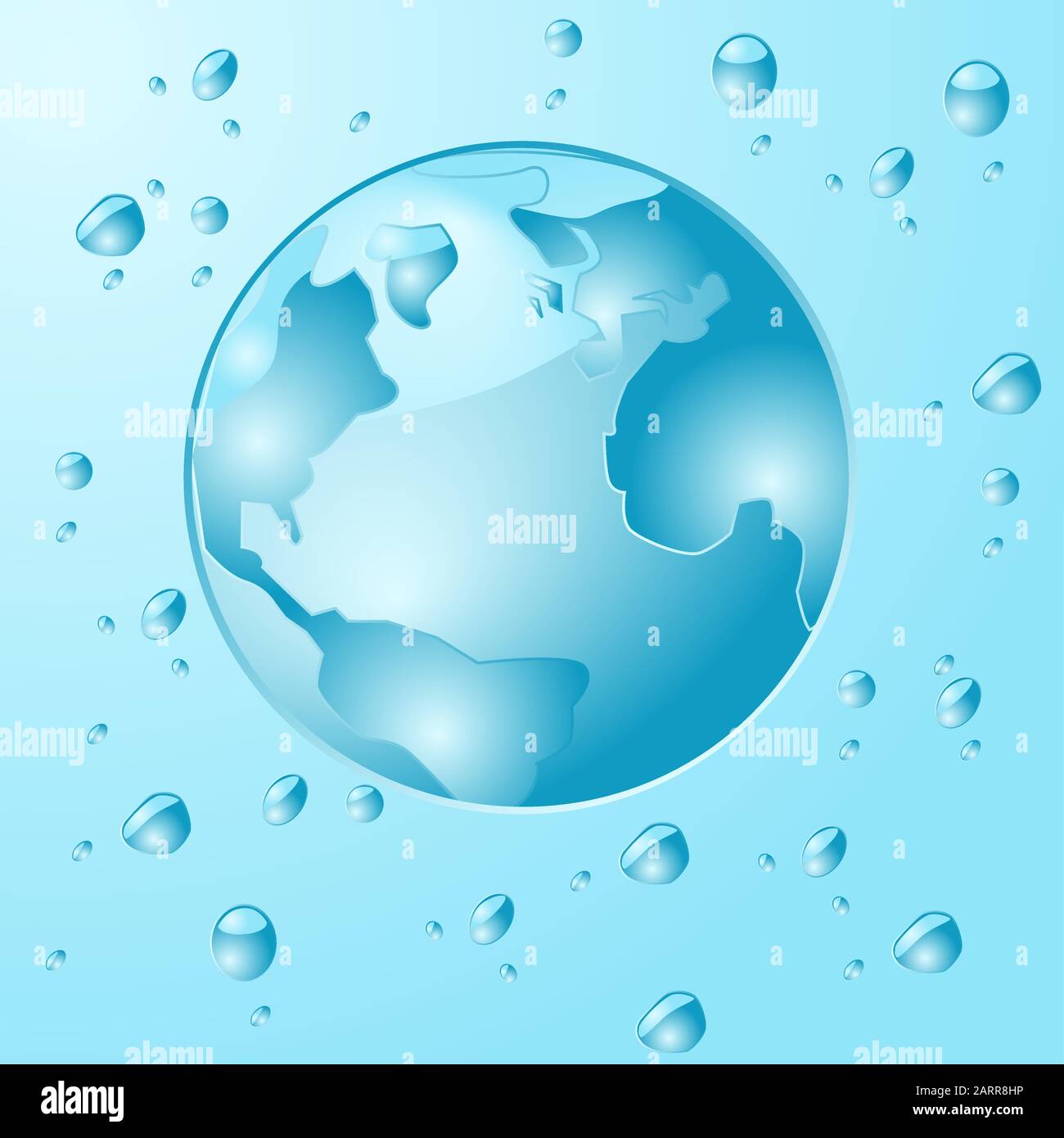 Konzeptdarstellung, die einen blauen Planeten Erde zeigt, der aus Wassertropfen besteht und von Wassertropfen umgeben ist Stock Vektor