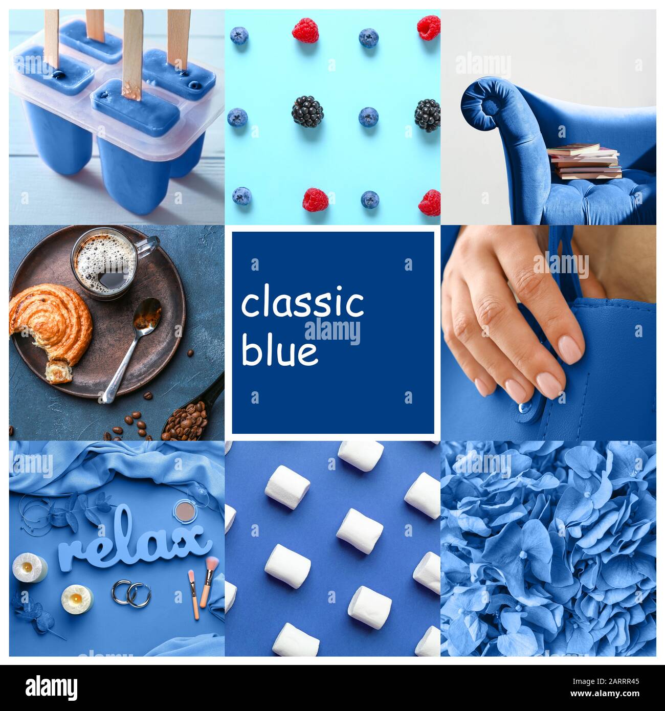 Collage von Fotos in blauen Farben Stockfoto