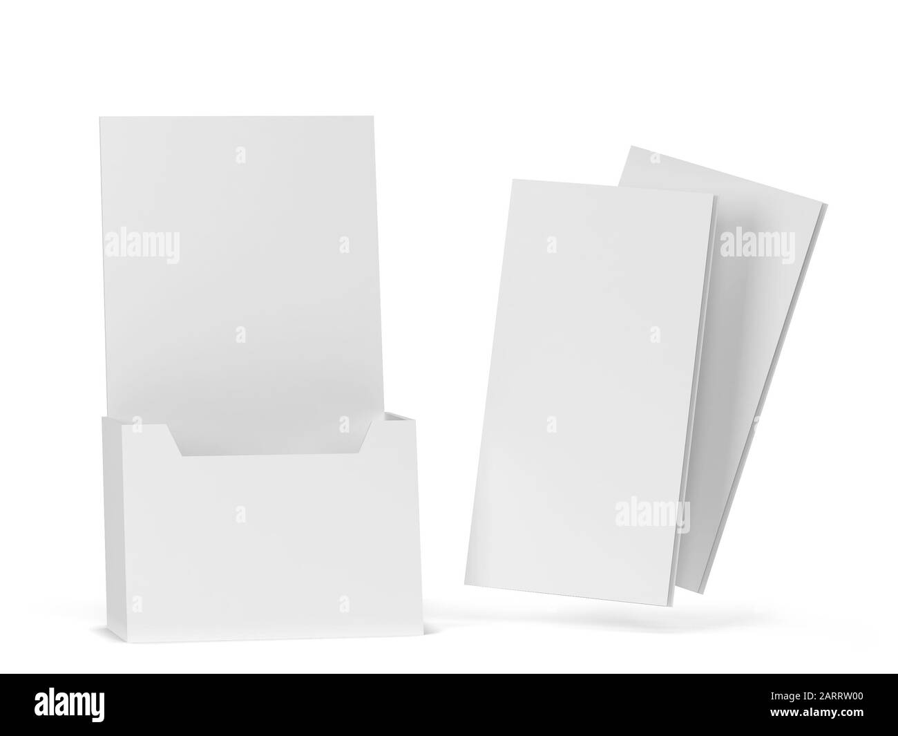 Leerer Broschürenhalter Mockup. 3D-Darstellung isoliert auf weißem Hintergrund Stockfoto