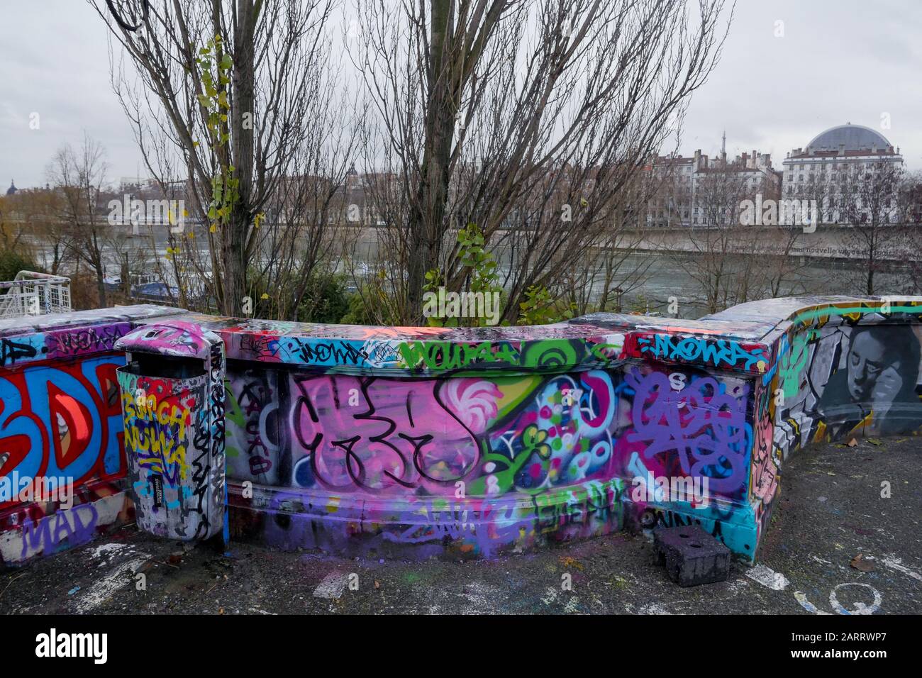 Foch Skate Park, Morand Bridge, Lyon, Rhone, AURA Region, Frankreich Stockfoto