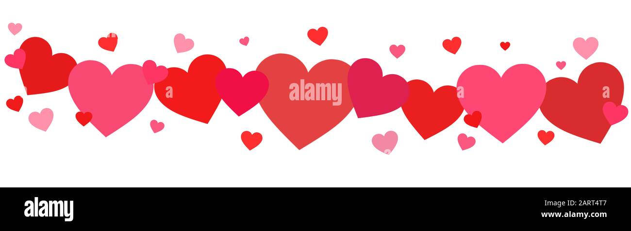 Festliches Bannerdesign mit Herzdesign. Rote, rosa Herzen auf wwwhite Hintergrund. Dekoration zum Valentinstag Stockfoto