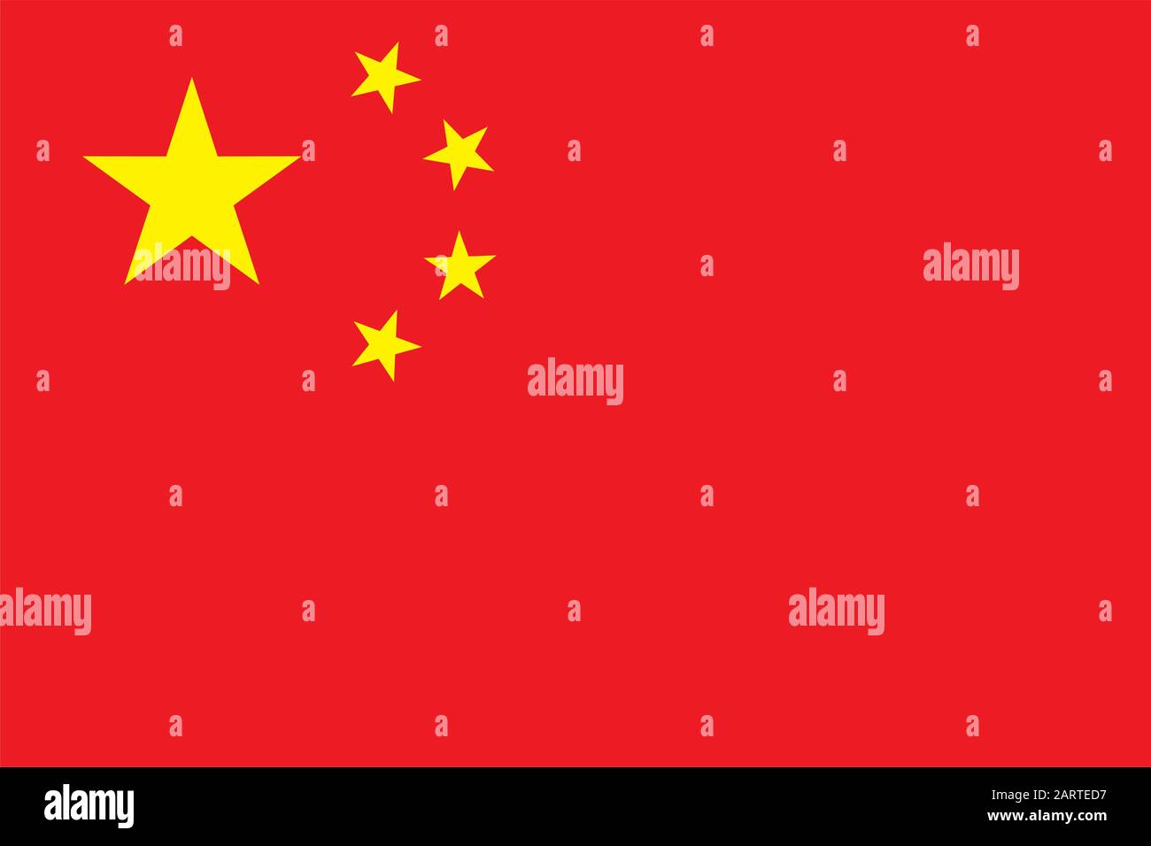 Nationalflaggen der Volksrepublik China. Das rote Banner im Kanton mit fünf goldenen Sternen. Korrekte offizielle Farben und Proportionen. V Stock Vektor