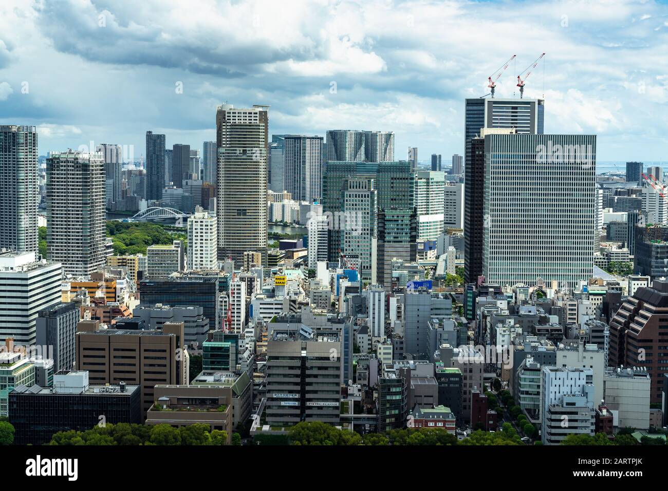 Luftaufnahme von Tokio vom Tokyo Tower. Der Tokyo Tower verfügt über zwei Aussichtspdecks auf 150 m und 250 m. Tokio, Japan, August 2019 Stockfoto