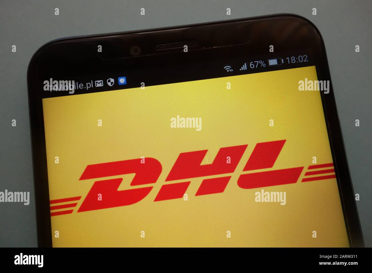 Logo der Marke DHL auf einem modernen Smartphone Stockfoto
