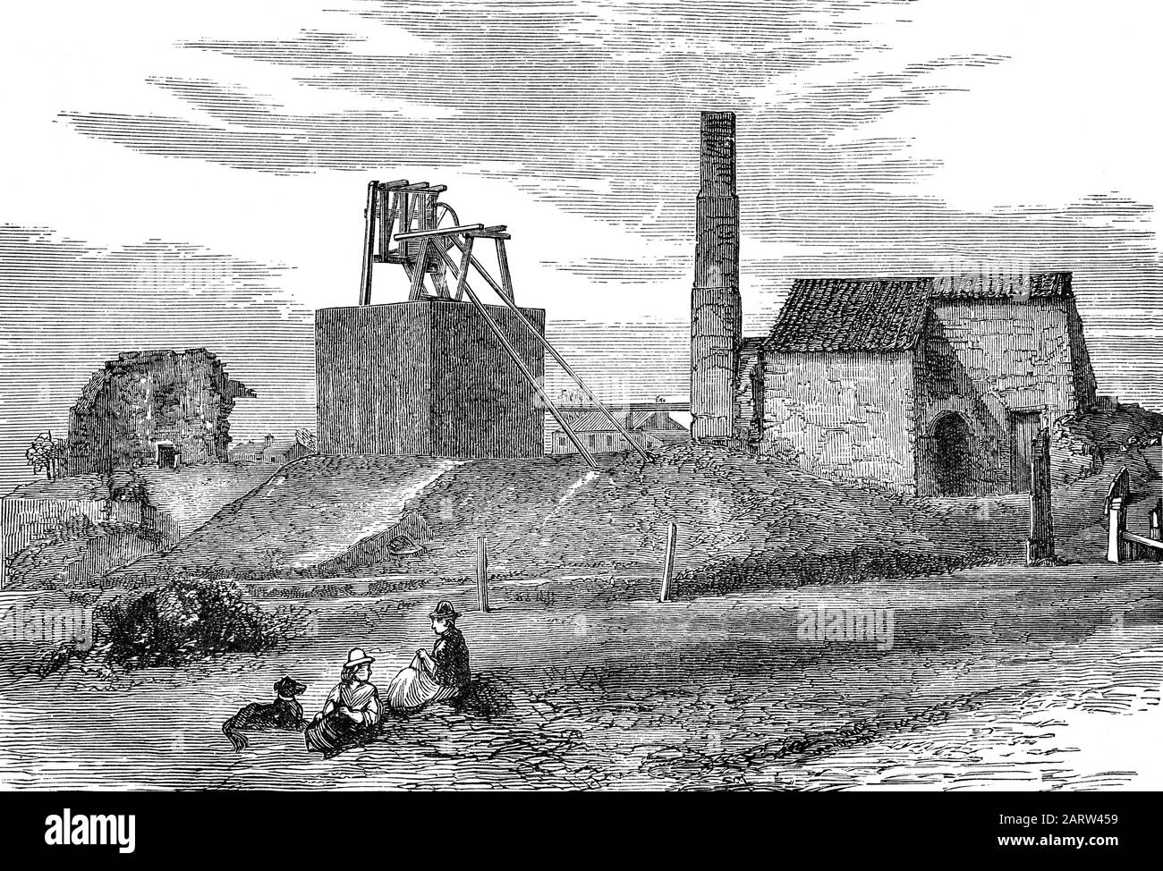 Killingworth High Pit alias Killingworth Colliery in Tyneside, Nordengland, ist der Ort, an dem George Stephenson, der sich auf der Zeche befand, im Jahr 1814 seine erste Lok "Blücher" mit Hilfe und Ermutigung seines Vorgesetzten, Nicholas Wood, in der Zechenwerkstatt hinter seinem Haus 'Dial Cottage' an der Lime Road baute. Diese Lok konnte 30 Tonnen Kohle einen Hügel hinauf schleppen und diente zum Abschleppen von Kohlewagen entlang der wagonway von Killingworth zu den Wallsend Kohlestaithes. Obwohl Blücher nicht lange überlebte, versorgte sie Stephenson mit dem Wissen und der Erfahrung, bessere Lokomotiven zu bauen. Stockfoto