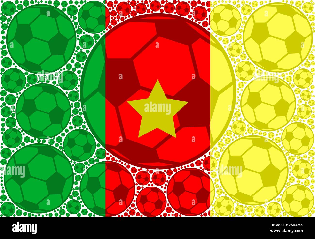 Konzept-Darstellung, die die Fahne von Kamerun bestehend aus Fußbälle Stock Vektor